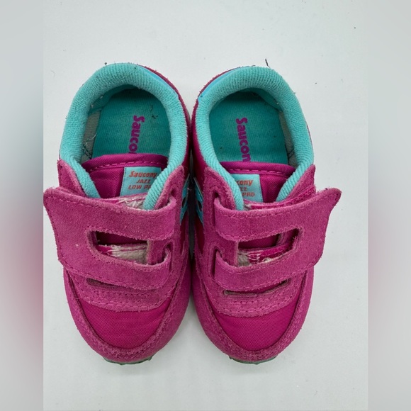 Saucony Baby Jazz Fuchsia Pink and Aqua Velcro Sneakers 4.5 size toddler/kids - Picture 4 of 7